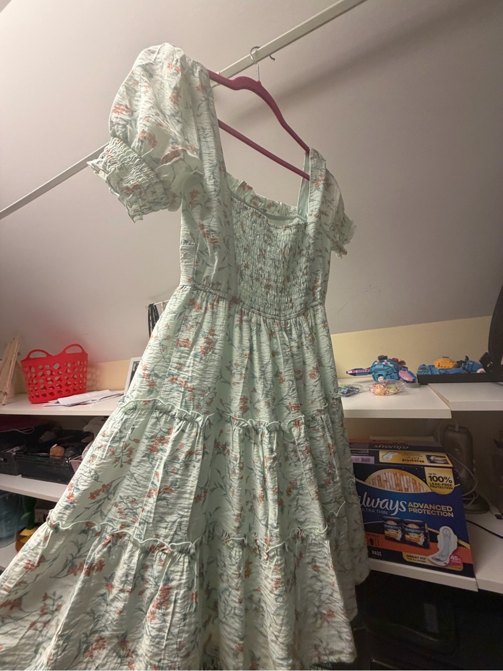 mine Mint Floral Puff-Sleeve Tiered Mini Dress - Picture 3 of 5